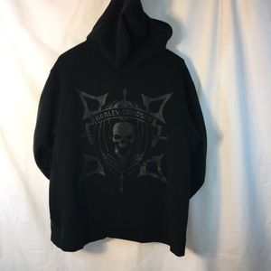 Mens Harley Davidson Hoodie Full Zip Skull Blk XL